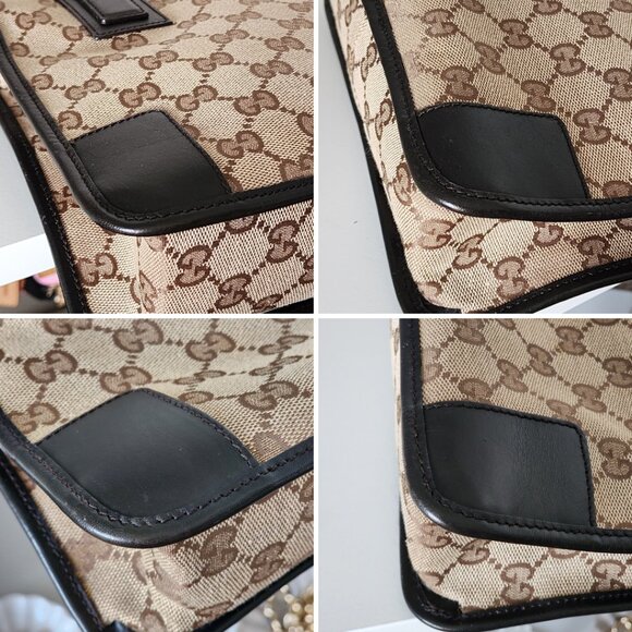 Vintage Gucci GG Supreme Monogram Canvas Brown Leather Mini Zippered Tote Bag - Picture 6 of 16